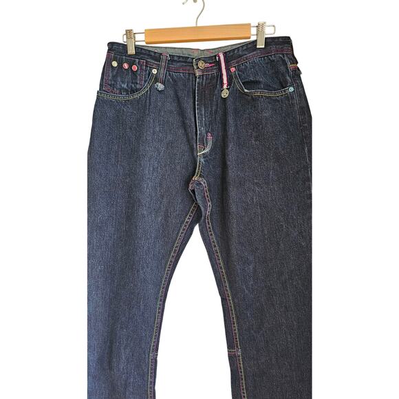 Artful Dodger Skull Design, Colored Stitching Distressed Jeans Sz 34, Y2K,  NEW - Picture 3 of 14